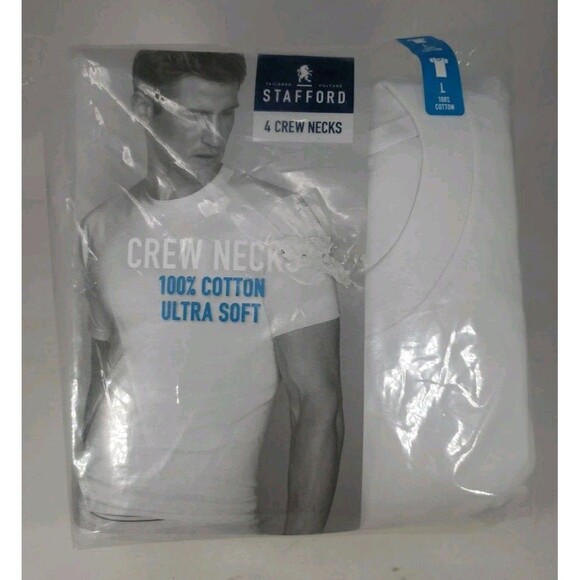 Stafford JCP 4 Crew Necks Large 100% Cotton Ultra Soft NOS T-Shirts Original Pkg - Picture 1 of 16